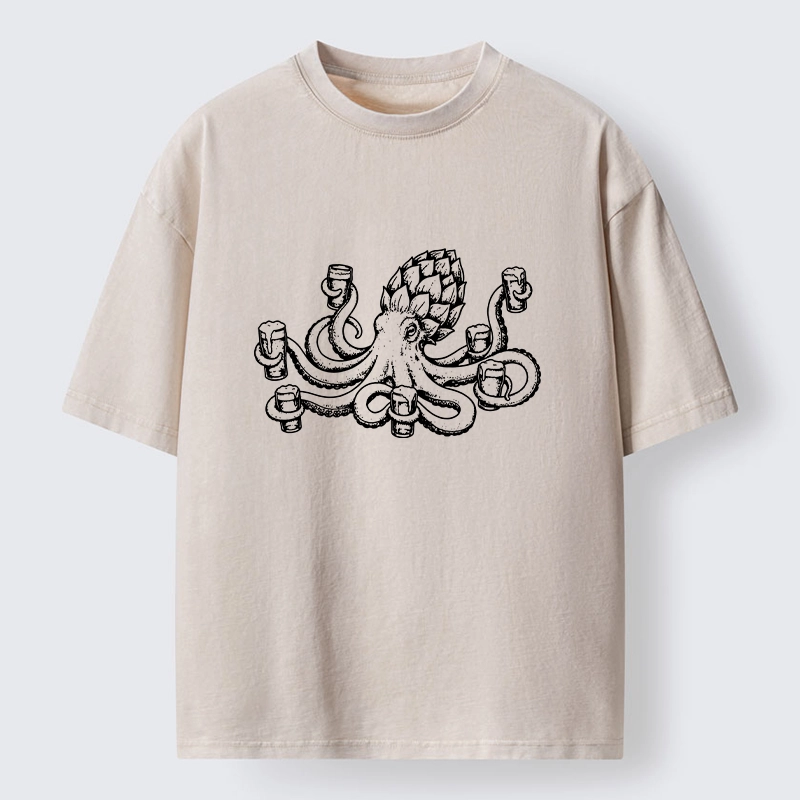 Tokyo-Tiger Sea Creature Loves Cold Brew Drinks Washed T-Shirt