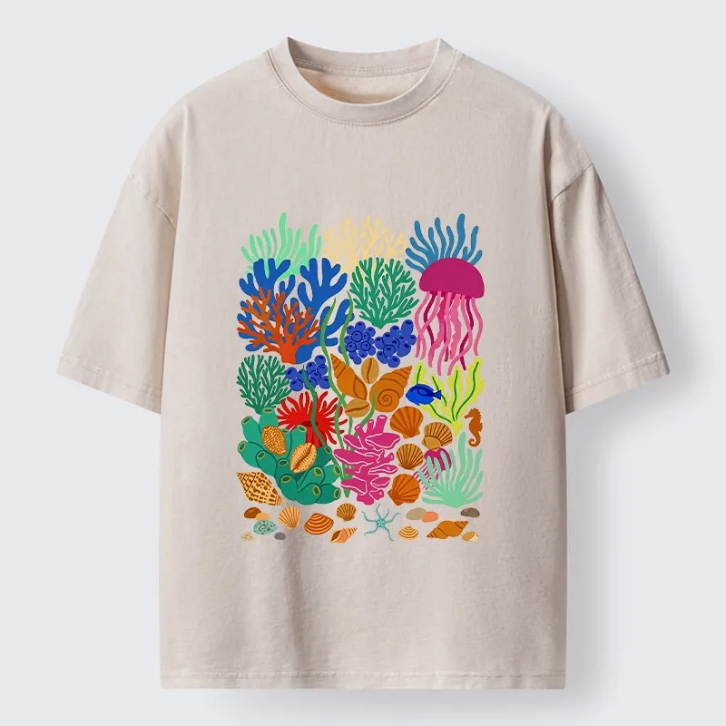 Tokyo-Tiger Bright Sea Garden Full Of Sea Friends Washed T-Shirt Sale