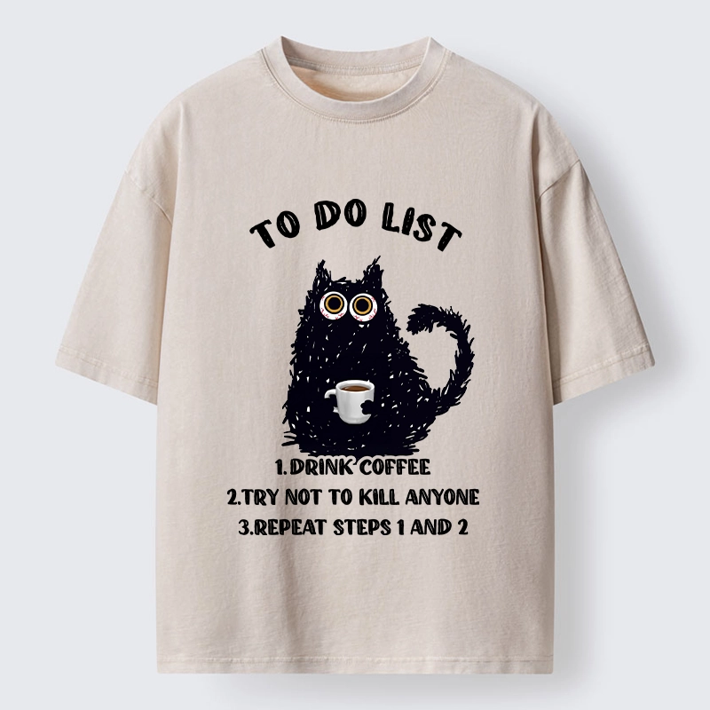 Tokyo-Tiger Funny Meme Daily Coffee Routine Washed T-Shirt