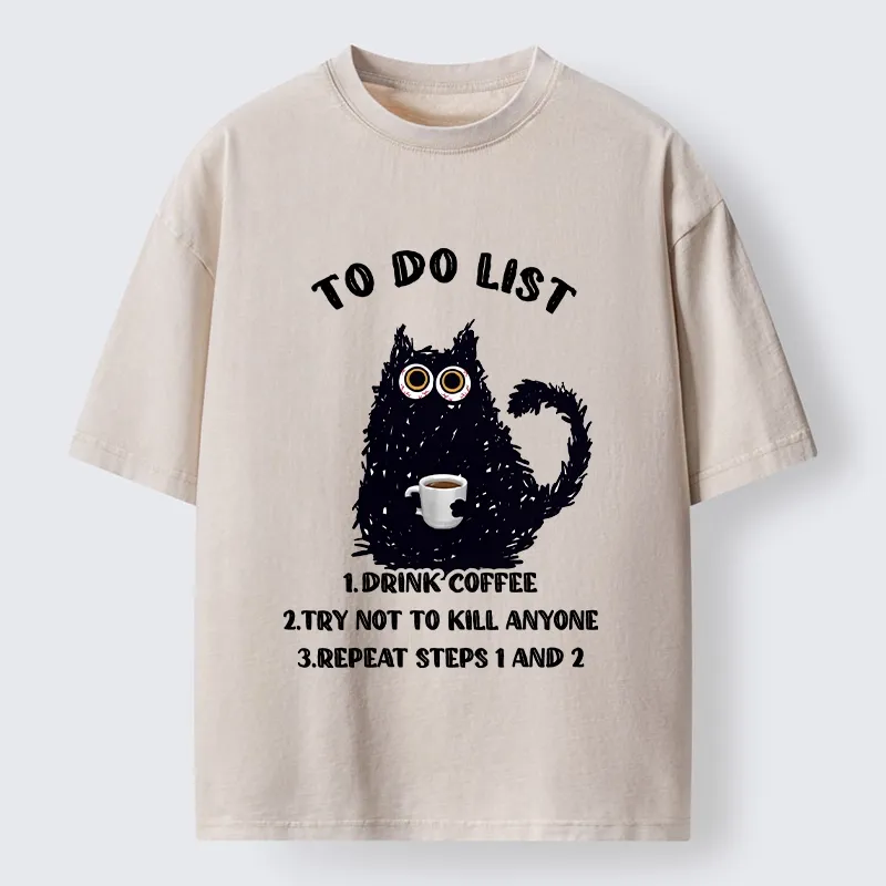 Tokyo-Tiger Funny Meme Daily Coffee Routine Washed T-Shirt Sale
