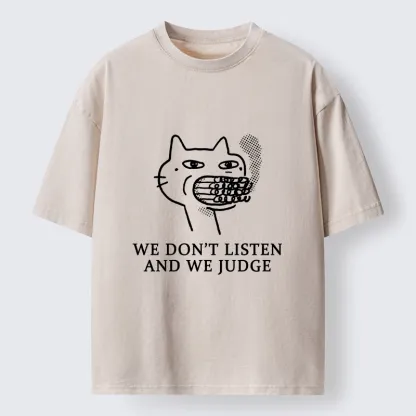 Tokyo-Tiger Funny Judging Cat Sketch Meme Washed T-Shirt
