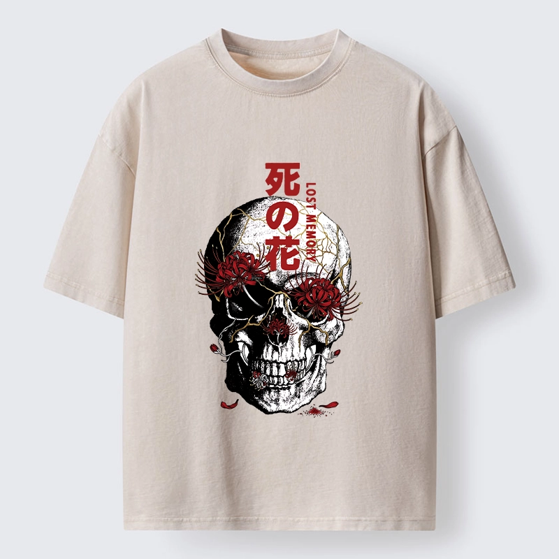 Tokyo-Tiger Dark Goth Spider Lily Skull Art Washed T-Shirt