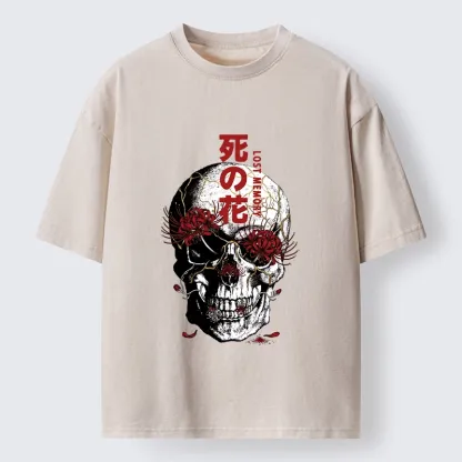 Tokyo-Tiger Dark Goth Spider Lily Skull Art Washed T-Shirt