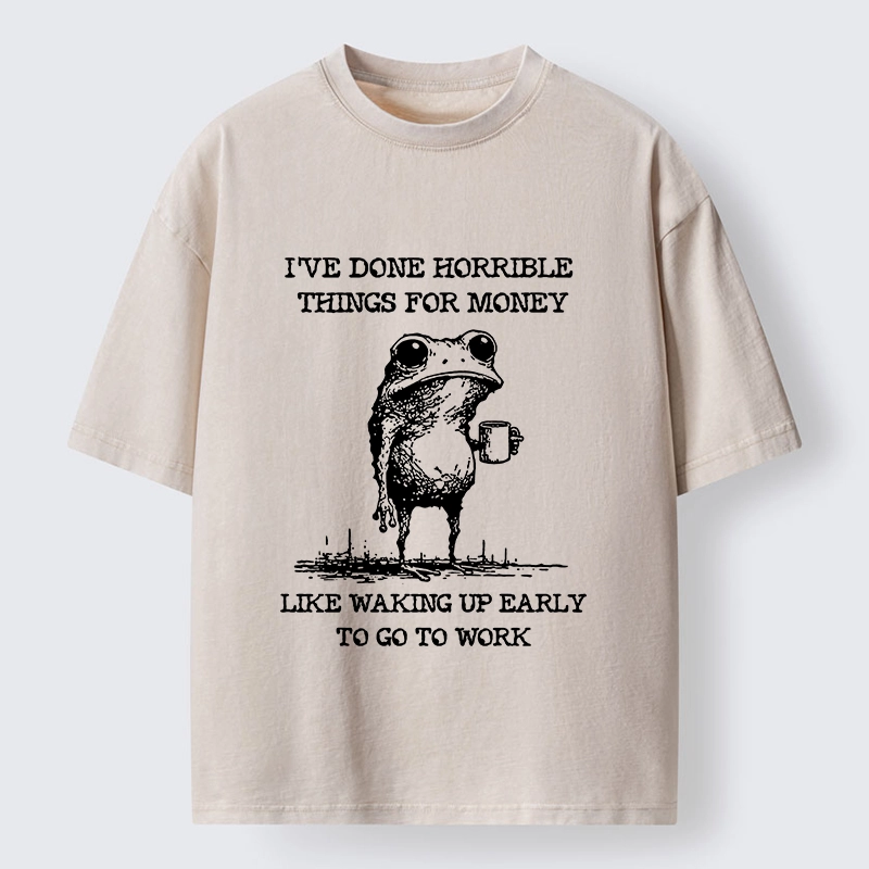 Tokyo-Tiger Funny Meme Work Early Wake Frog Washed T-Shirt