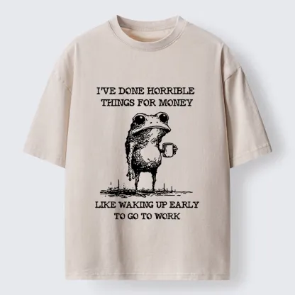 Tokyo-Tiger Funny Meme Work Early Wake Frog Washed T-Shirt