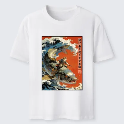 Tokyo-Tiger Ukiyo E Cat Fishing Art Classic T-Shirt