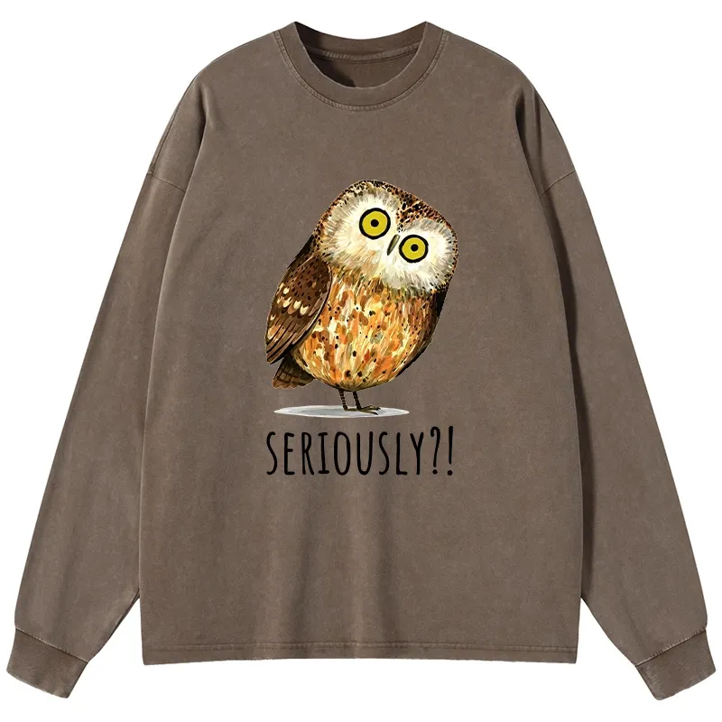 Tokyo-Tiger Seriously Confused Owl Meme Art Washed Long Sleeve T-Shirt