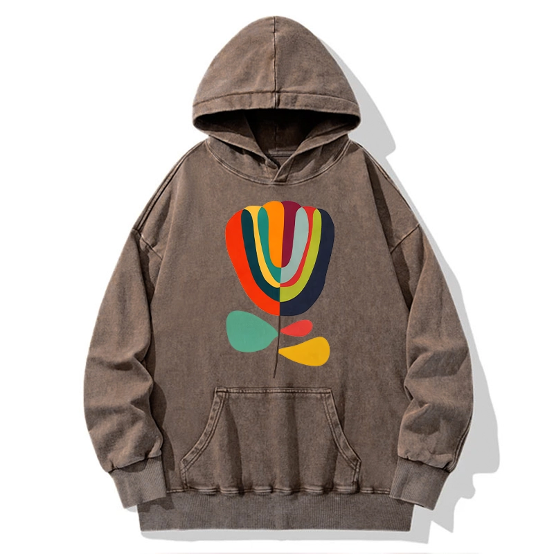 Tokyo-Tiger Colorful Flower Minimalist Print Washed Hoodie