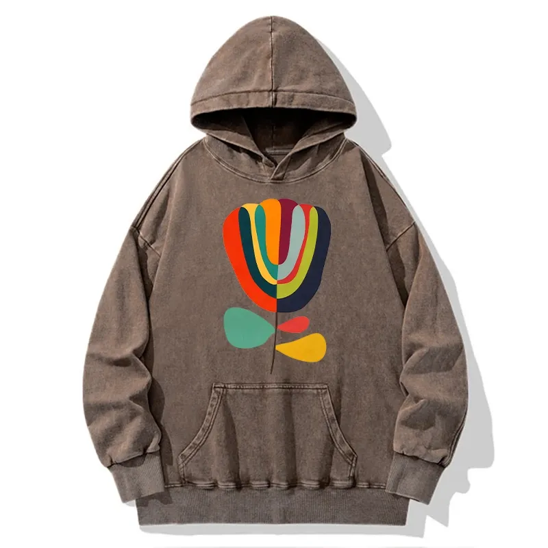 Tokyo-Tiger Colorful Flower Minimalist Print Washed Hoodie