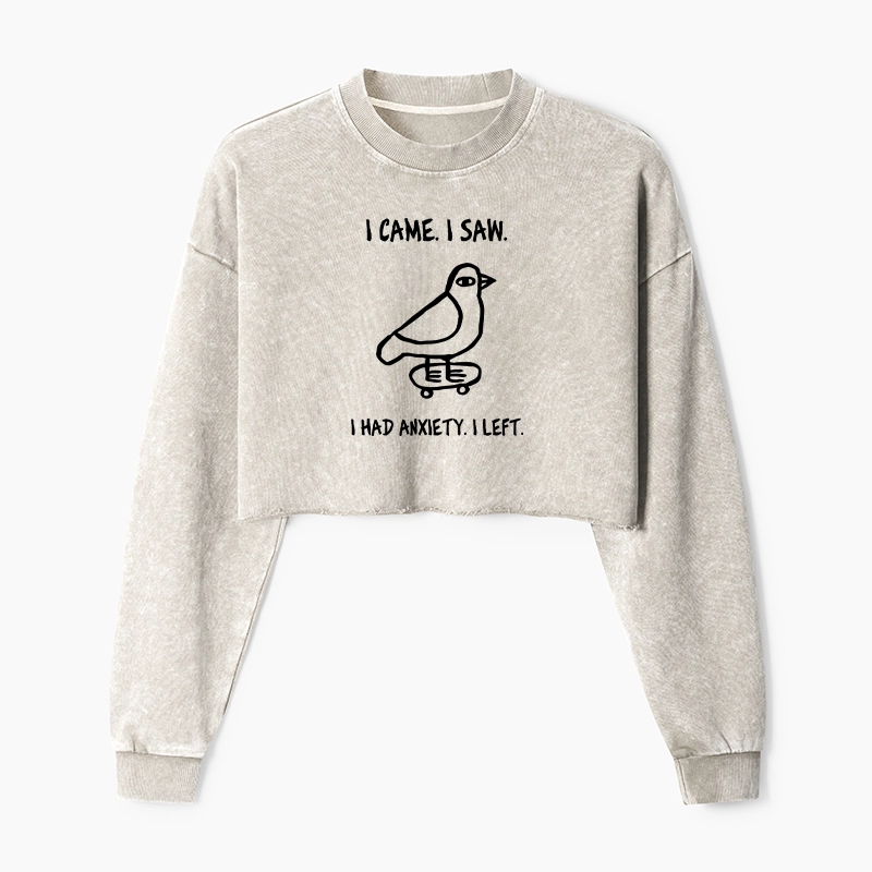 Tokyo-Tiger Funny Meme Bird Just Needs A Break Washed Crop Sweatshirt