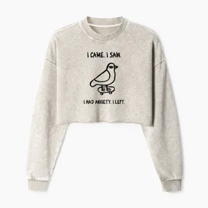 Tokyo-Tiger Funny Meme Bird Just Needs A Break Washed Crop Sweatshirt