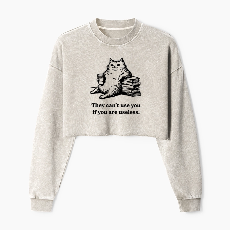 Tokyo-Tiger Cat Proving Uselessness Is A Superpower Washed Crop Sweatshirt