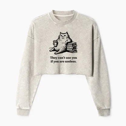 Tokyo-Tiger Cat Proving Uselessness Is A Superpower Washed Crop Sweatshirt