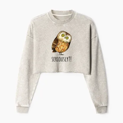 Tokyo-Tiger Seriously Confused Owl Meme Art Washed Crop Sweatshirt