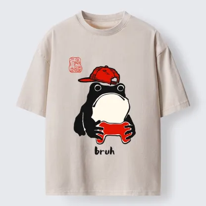 Tokyo-Tiger Funny Meme Bruh Street Frog Washed T-Shirt