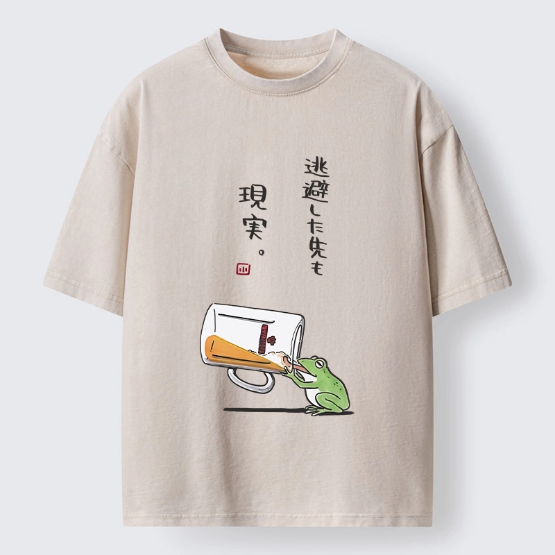 Tokyo-Tiger Chill Escape Frog Sake Graphic Washed T-Shirt