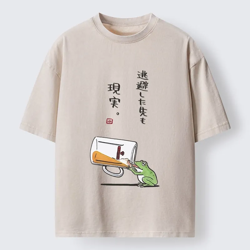 Tokyo-Tiger Chill Escape Frog Sake Graphic Washed T-Shirt
