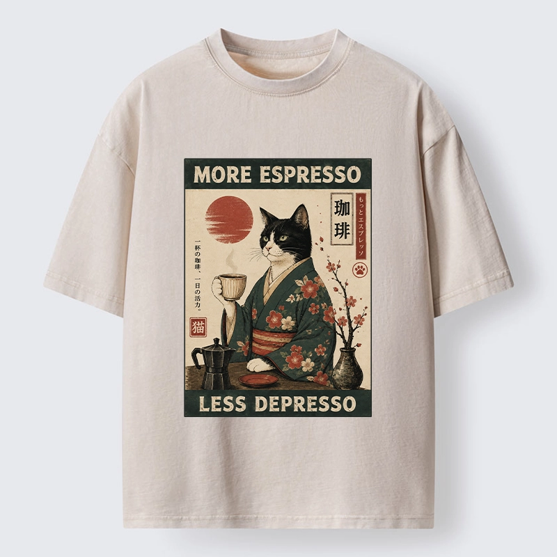 Tokyo-Tiger Funny Meme Kimono Cat Coffee Poster Washed T-Shirt