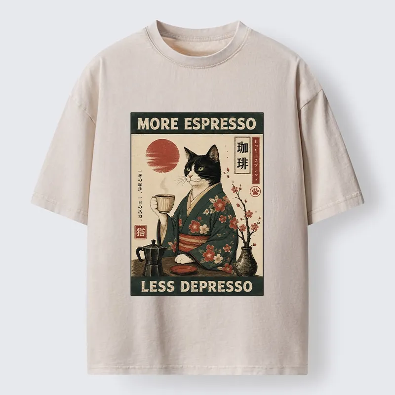 Tokyo-Tiger Funny Meme Kimono Cat Coffee Poster Washed T-Shirt