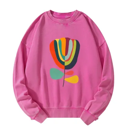 Tokyo-Tiger Colorful Flower Minimalist Print Washed Sweatshirt