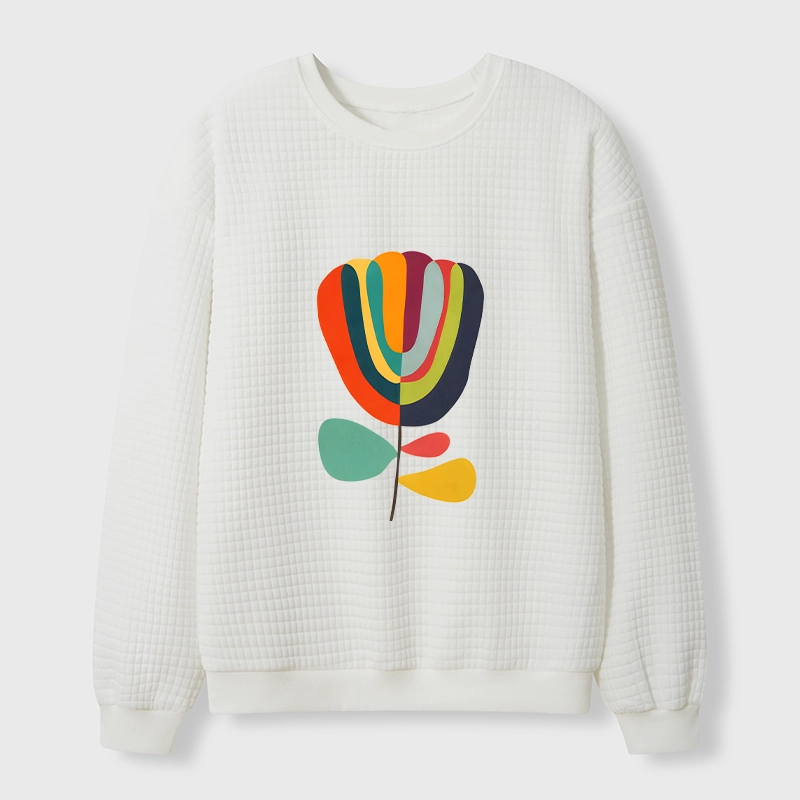 Tokyo-Tiger Colorful Flower Minimalist Print Waffle Sweatshirt