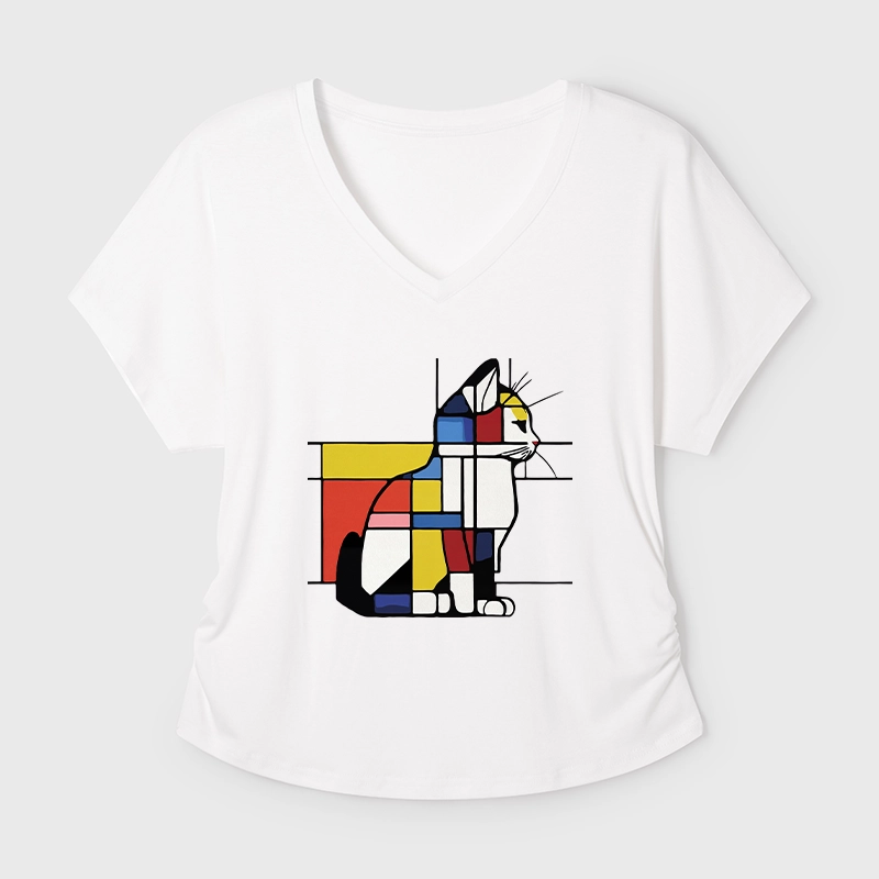 Tokyo-Tiger Geometric Cat Art In Primary Colors Modal Dolman Sleeve T-Shirt
