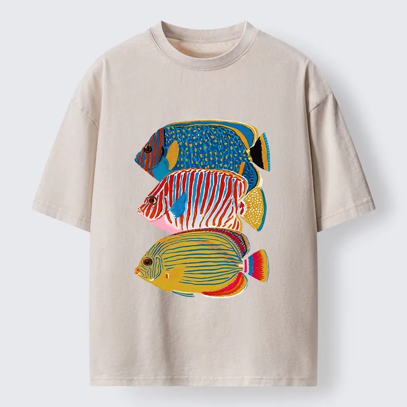 Tokyo-Tiger Three Bright Tropical Ocean Fish Washed T-Shirt