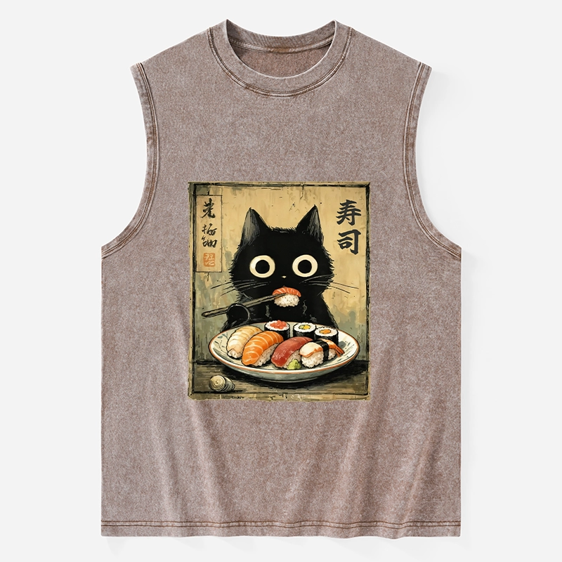 Tokyo-Tiger Vintage Japanese Sushi Cat Washed Tank