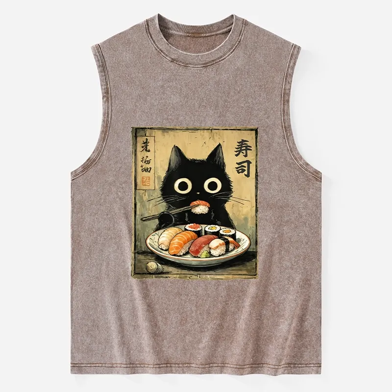 Tokyo-Tiger Vintage Japanese Sushi Cat Washed Tank