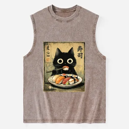 Tokyo-Tiger Vintage Japanese Sushi Cat Washed Tank