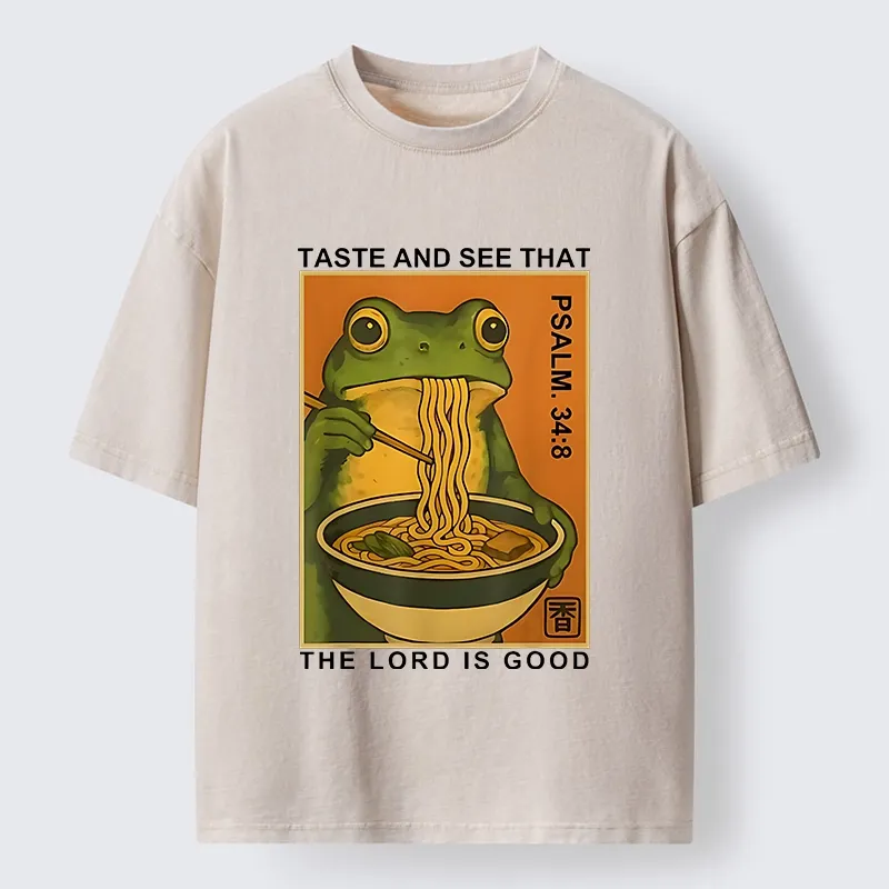 Tokyo-Tiger Asian Frog Slurp Noodle Humor Washed T-Shirt