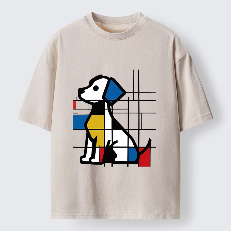 Tokyo-Tiger Mondrian Geometric Dog Art Washed T-Shirt