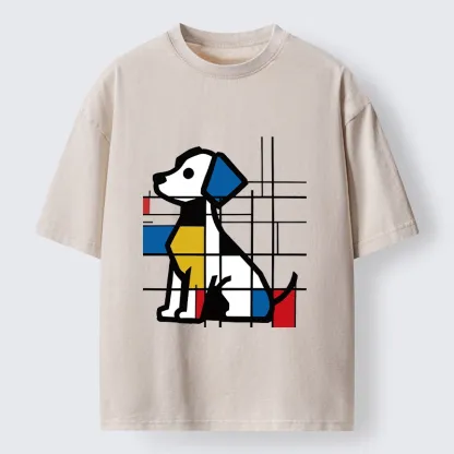 Tokyo-Tiger Mondrian Geometric Dog Art Washed T-Shirt
