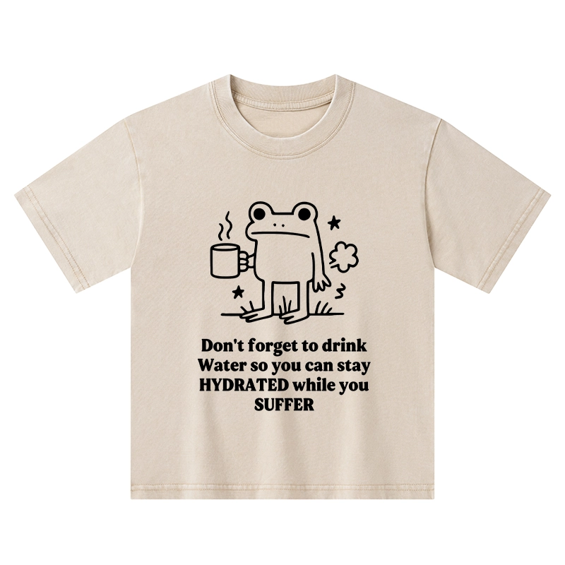 Tokyo-Tiger Frog Says Drink Water Kids Washed T-Shirt