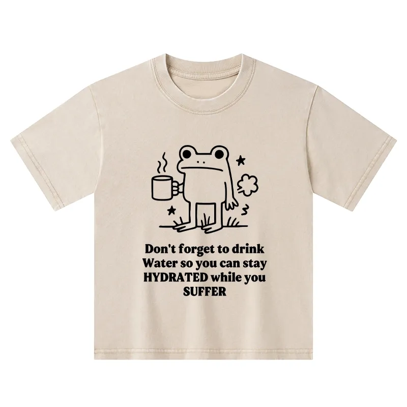 Tokyo-Tiger Frog Says Drink Water Kids Washed T-Shirt