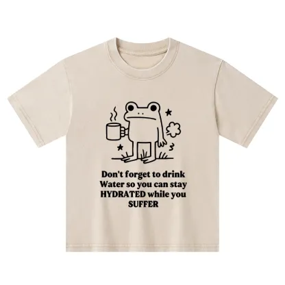 Tokyo-Tiger Frog Says Drink Water Kids Washed T-Shirt