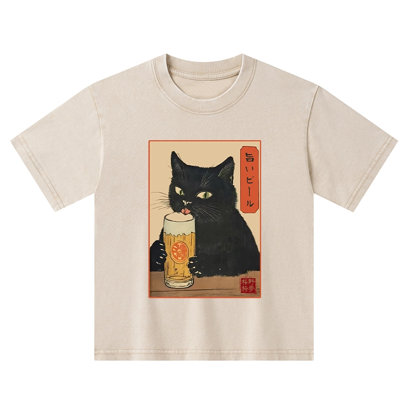 Tokyo-Tiger Cat Holding A Glass Of Beer Kids Washed T-Shirt