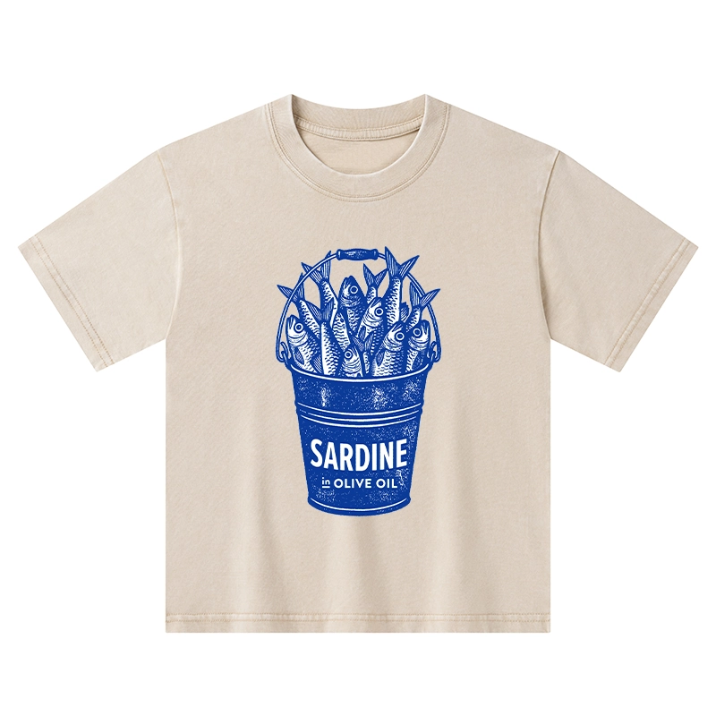 Tokyo-Tiger Vintage Bucket Full Of Fresh Sardines Kids Washed T-Shirt