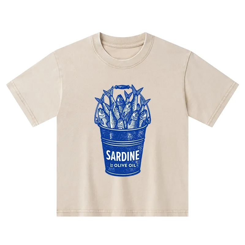 Tokyo-Tiger Vintage Bucket Full Of Fresh Sardines Kids Washed T-Shirt