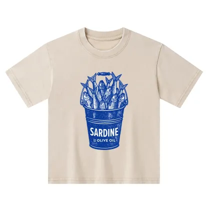 Tokyo-Tiger Vintage Bucket Full Of Fresh Sardines Kids Washed T-Shirt