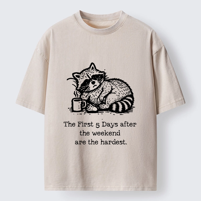 Tokyo-Tiger Funny Meme Monday Blues Coffee Raccoon Washed T-Shirt