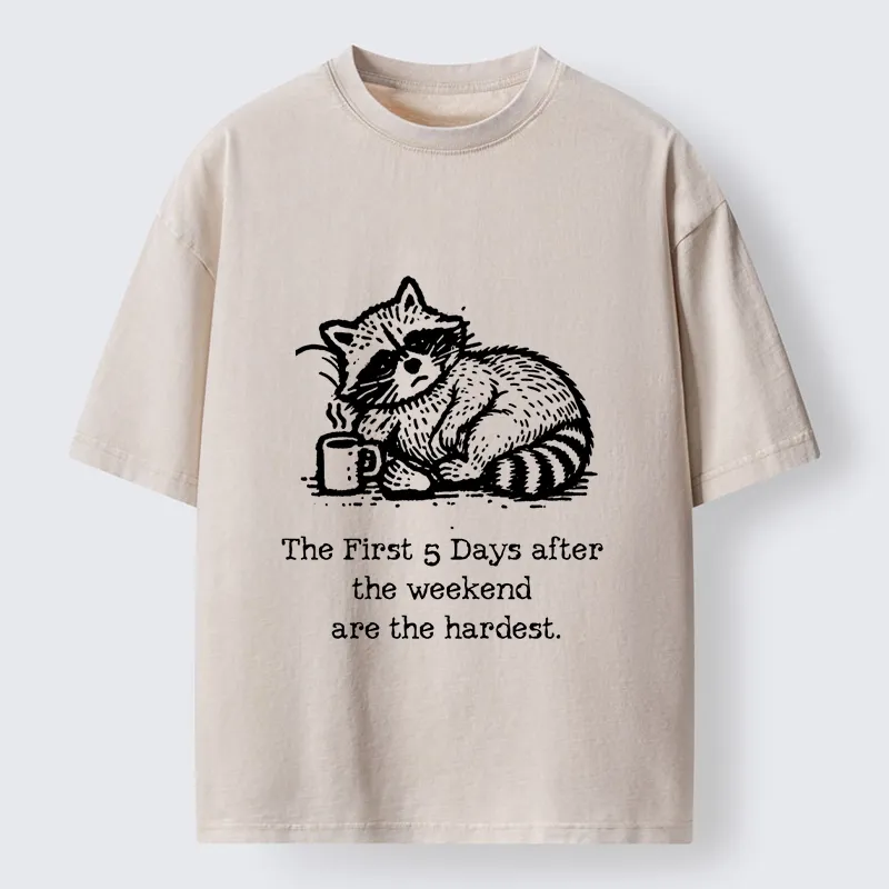 Tokyo-Tiger Funny Meme Monday Blues Coffee Raccoon Washed T-Shirt