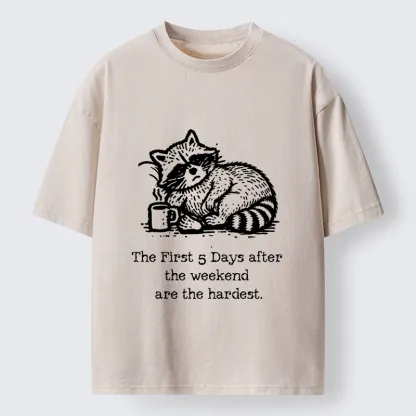 Tokyo-Tiger Funny Meme Monday Blues Coffee Raccoon Washed T-Shirt