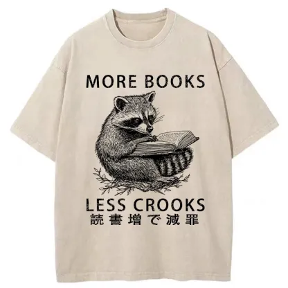 Tokyo-Tiger More Books Less Crooks Washed T-Shirt
