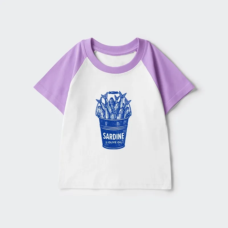 Tokyo-Tiger Vintage Bucket Full Of Fresh Sardines Kids Raglan T-shirt