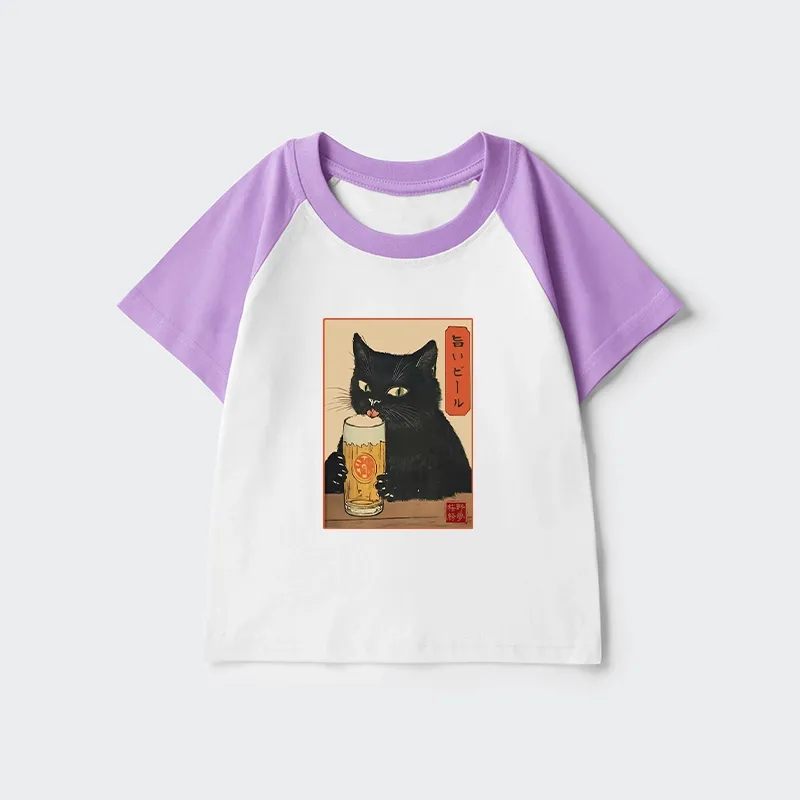 Tokyo-Tiger Cat Holding A Glass Of Beer Kids Raglan T-shirt Sale