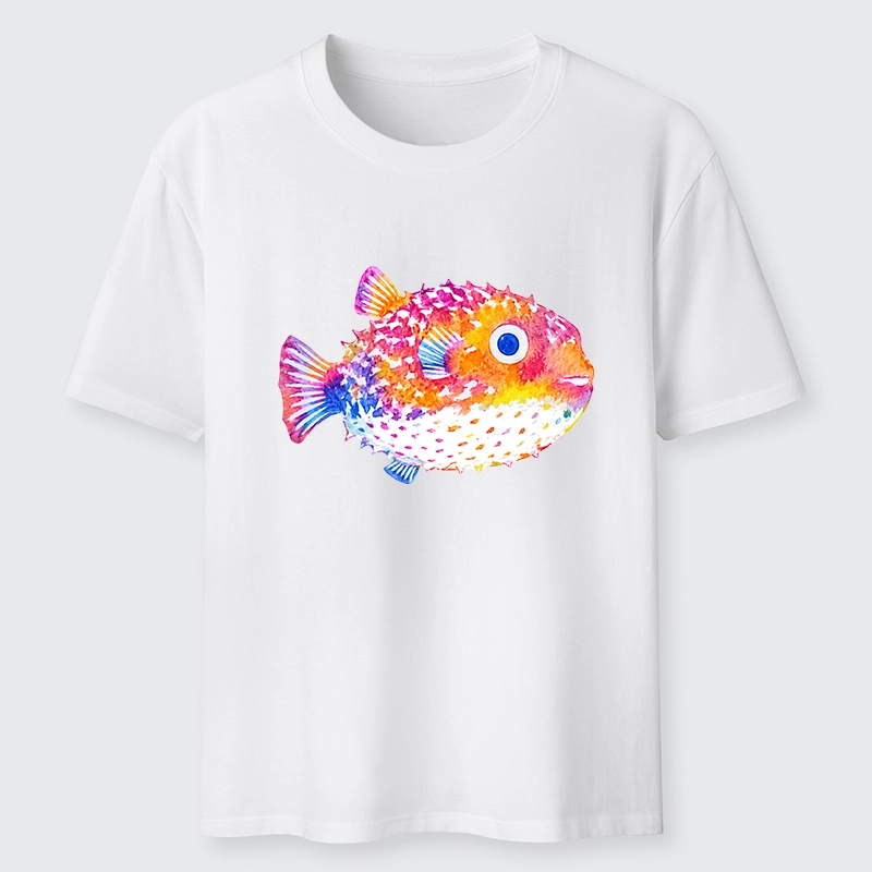 Tokyo-Tiger Rainbow Watercolor Puffer Fish Art Classic T-Shirt