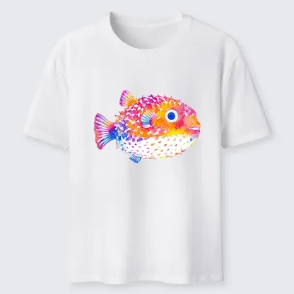 Tokyo-Tiger Rainbow Watercolor Puffer Fish Art Classic T-Shirt
