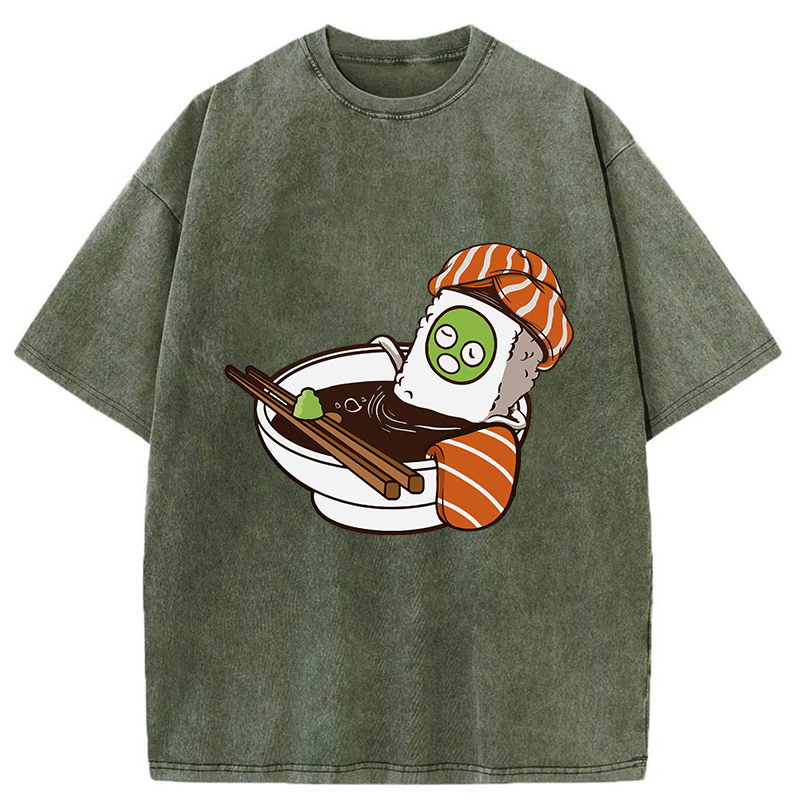 Tokyo-Tiger Lovely Sushi Soy Sauce Bath Washed T-Shirt