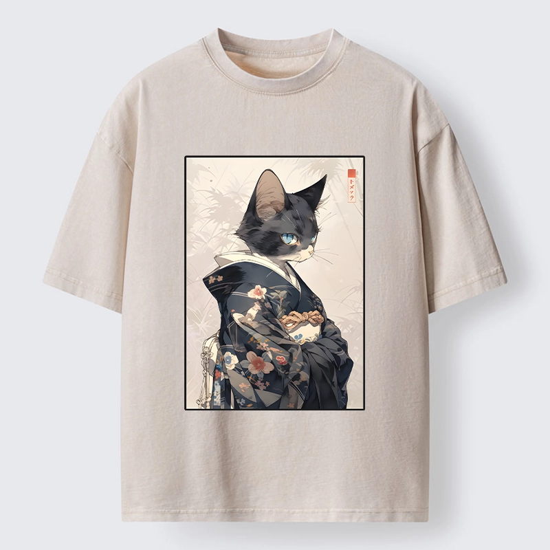 Tokyo-Tiger Vintage Japanese Cat Portrait Art Washed T-Shirt